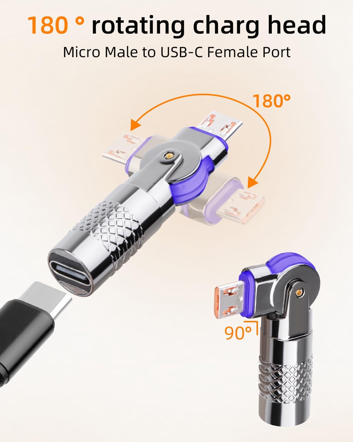 2 PCS 180 Degree Rotatable Micro USB Male To Type C Female Converter Adapter