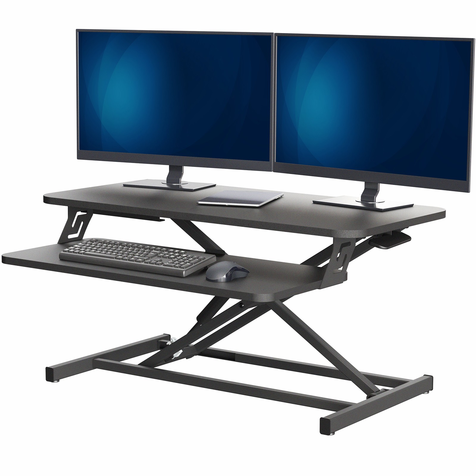 VIVO Black Height Adjustable 32″ Standing Desk Monitor Riser, Sit Stand Tabletop