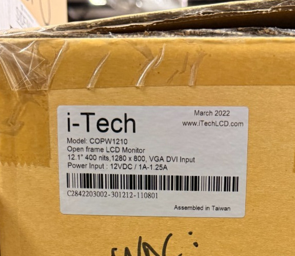 Brand New I-TECH COPW1210 12.1″ Open Frame LCD Monitor 1280×800 VGA DVI Inputs