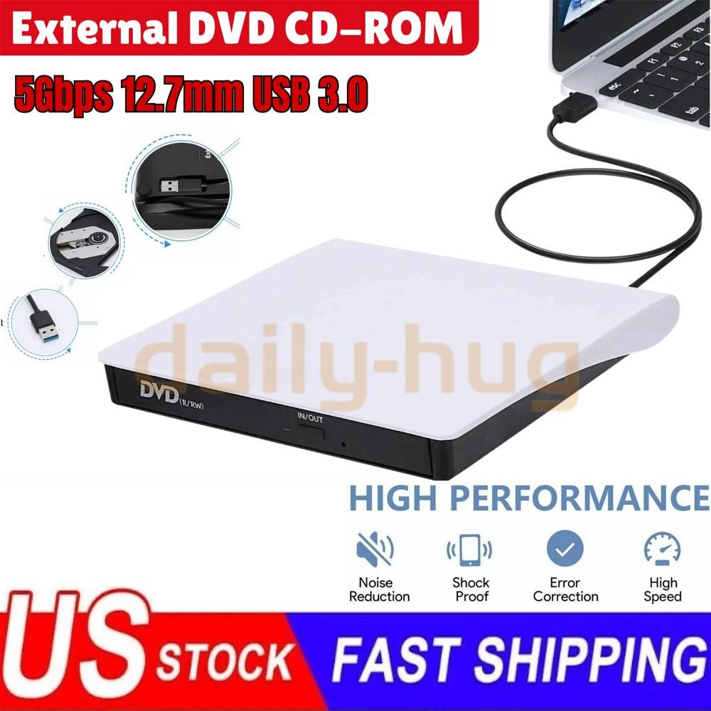 Slim External CD DVD Drive USB 3.0 Disc Player Burner Writer For Laptop PC Mac