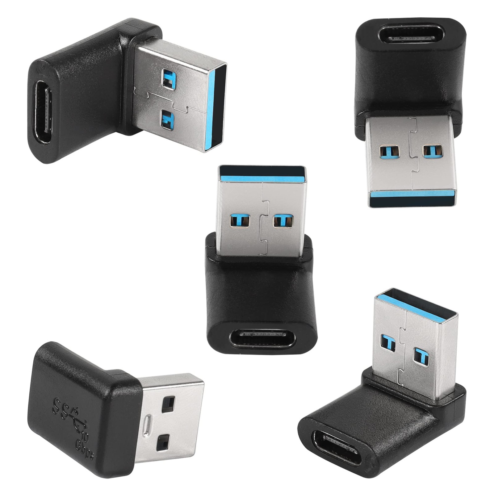 5 Pack 90° USB 3.1 to USB C Adapter USB A Male to Type C Female 10Gbps