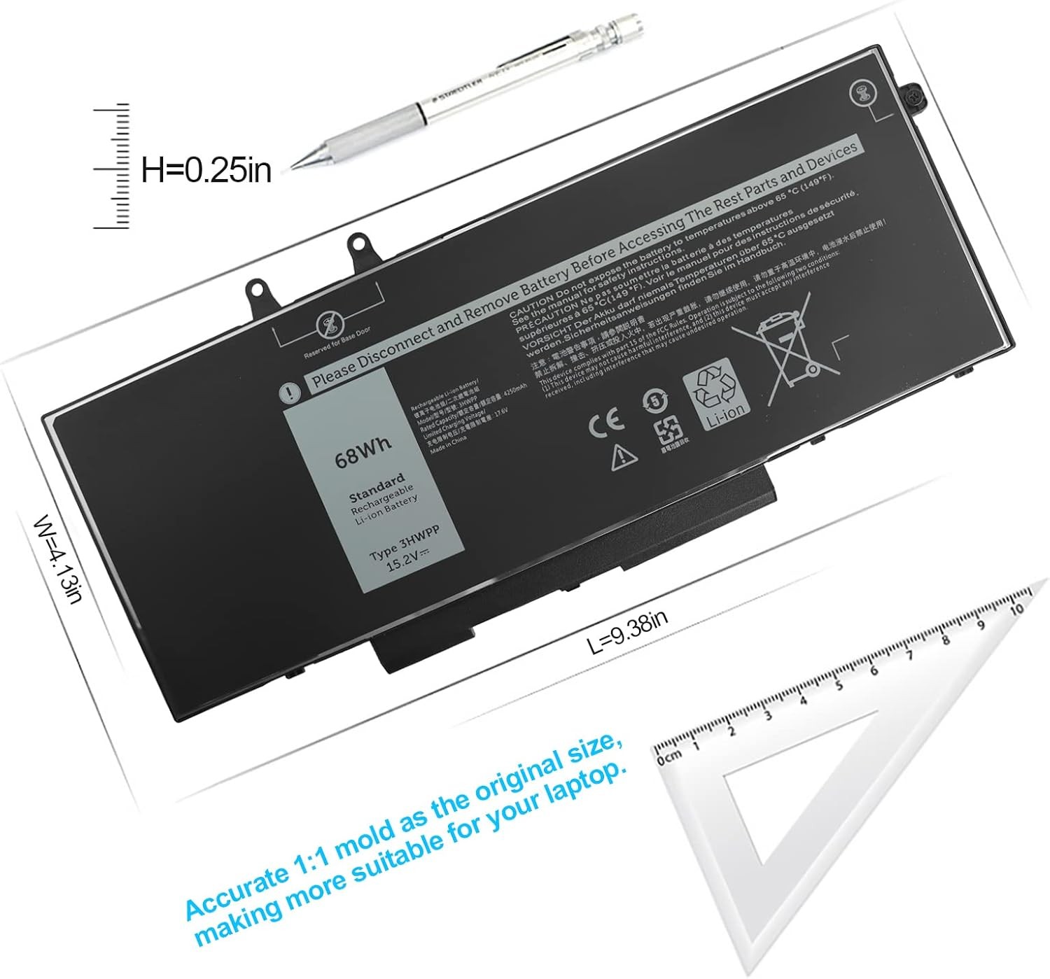 3HWPP Battery Replacement Dell Latitude 5510 Laptop Battery for Latitude 5401