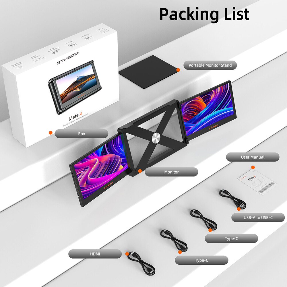 Tri-fold Portable Monitor IPS Dual Screen FHD Laptop External Display HDMI USB-C