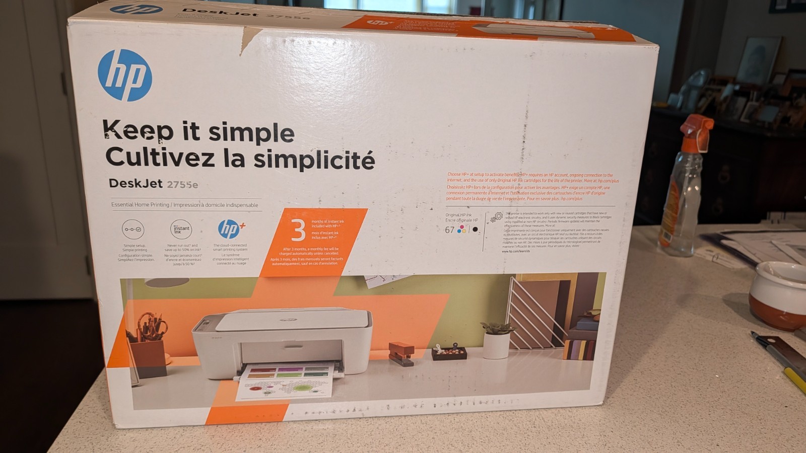 HP Deskjet 2755e Wireless AllinOne Color Printer,Scanner&Copier w/Backup Cable
