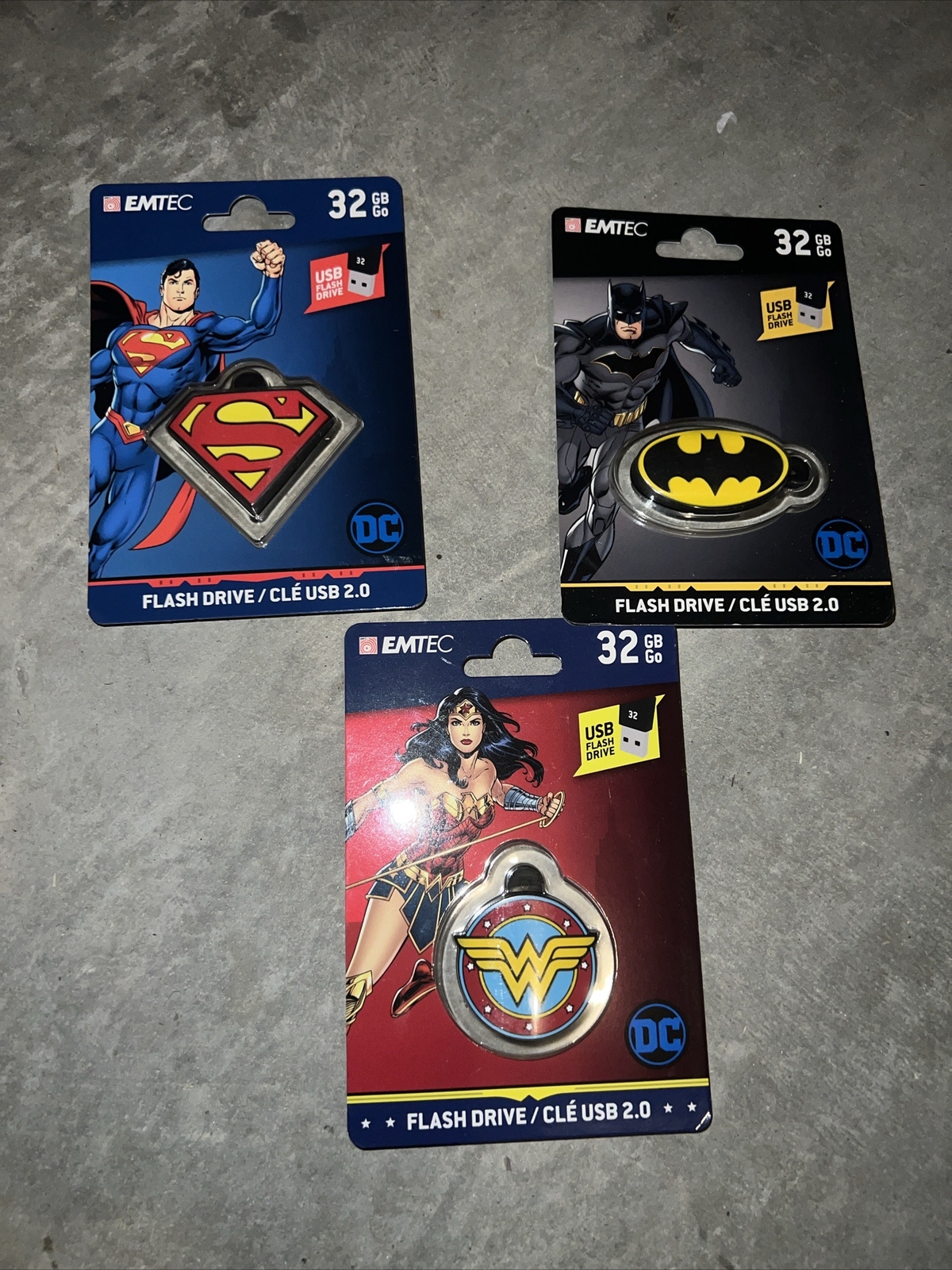32G USB DC Superman Batman Wonder Woman flash drive keychains 3 Lot