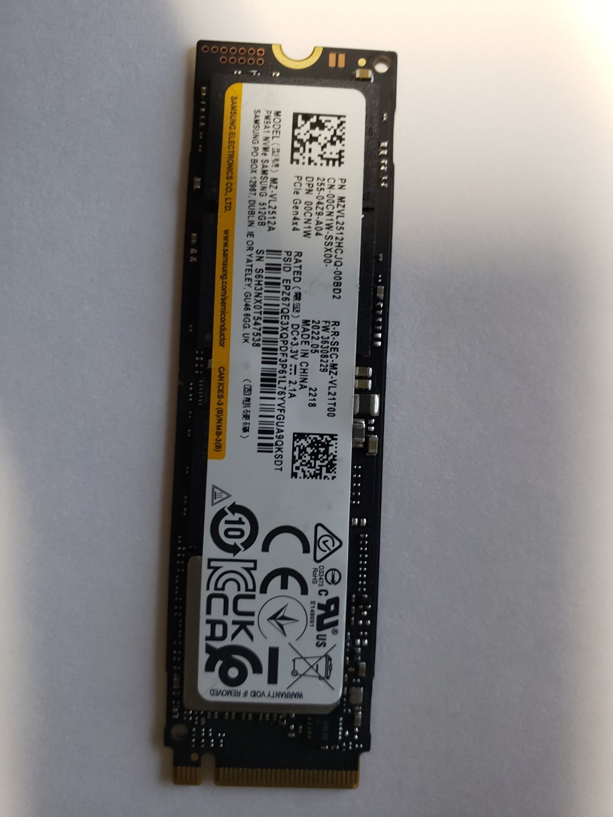 Samsung 512GB M.2 2280 NVMe Internal SSD MZ-VL2512A MZVL2512HCJQ-00BD2