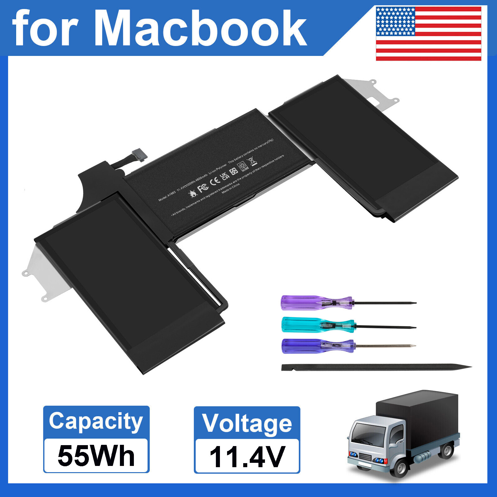 Replace A1965 Battery For Macbook Air 13”A1932 2018 2019 A2179 2020 EMC 3302 US
