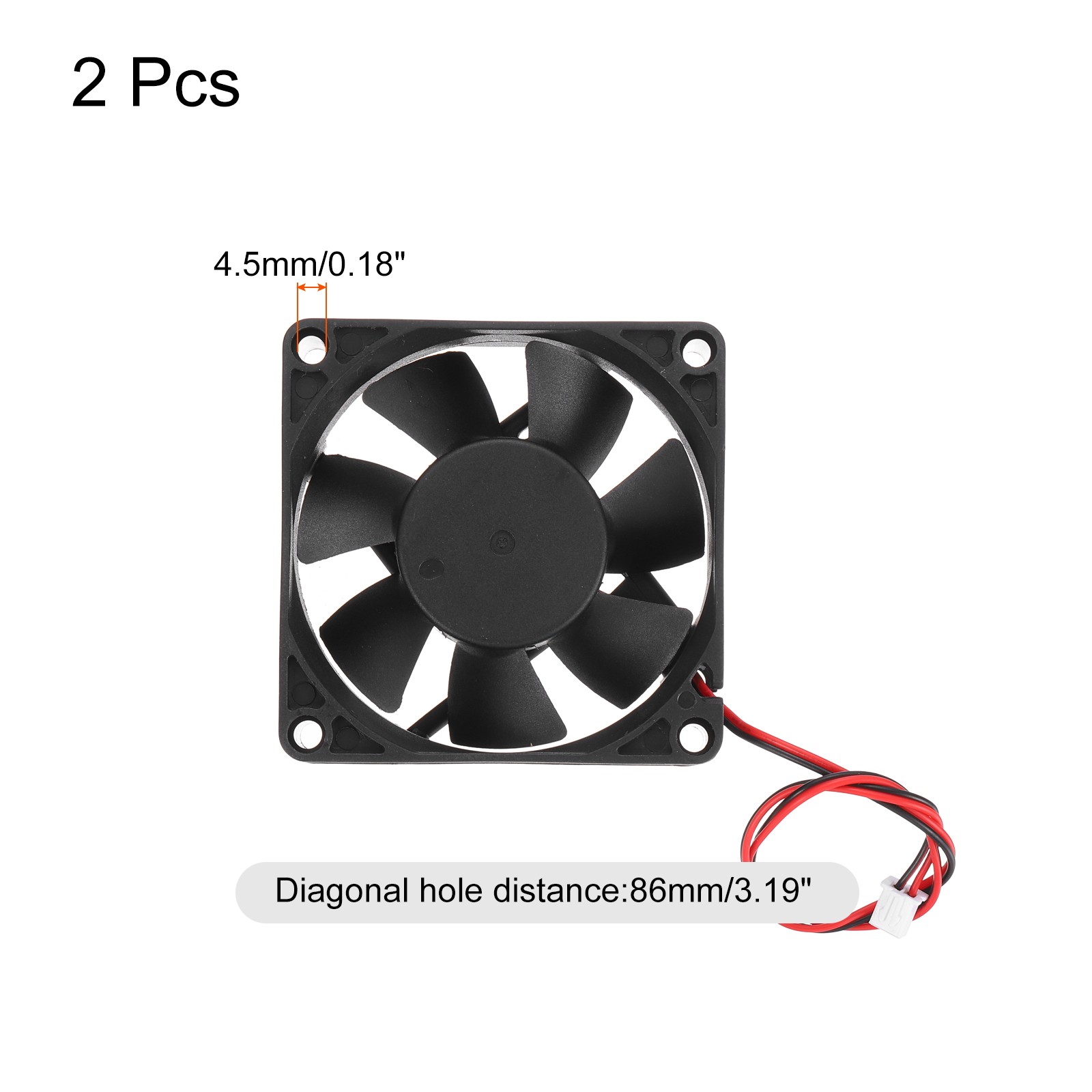 2 Pcs DC12V Brushless Cooling Fan DC12V 0.45A 70x70x25mm High Speed Quiet