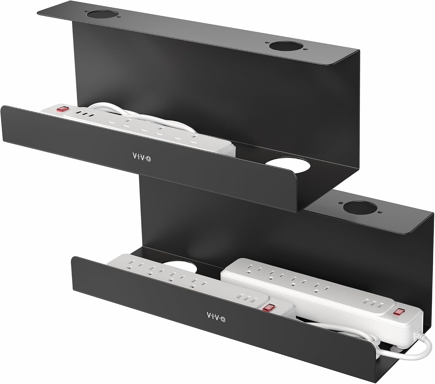 Under Desk 17 inch Extra Deep Cable Management Trays Power Strip Holders Cord