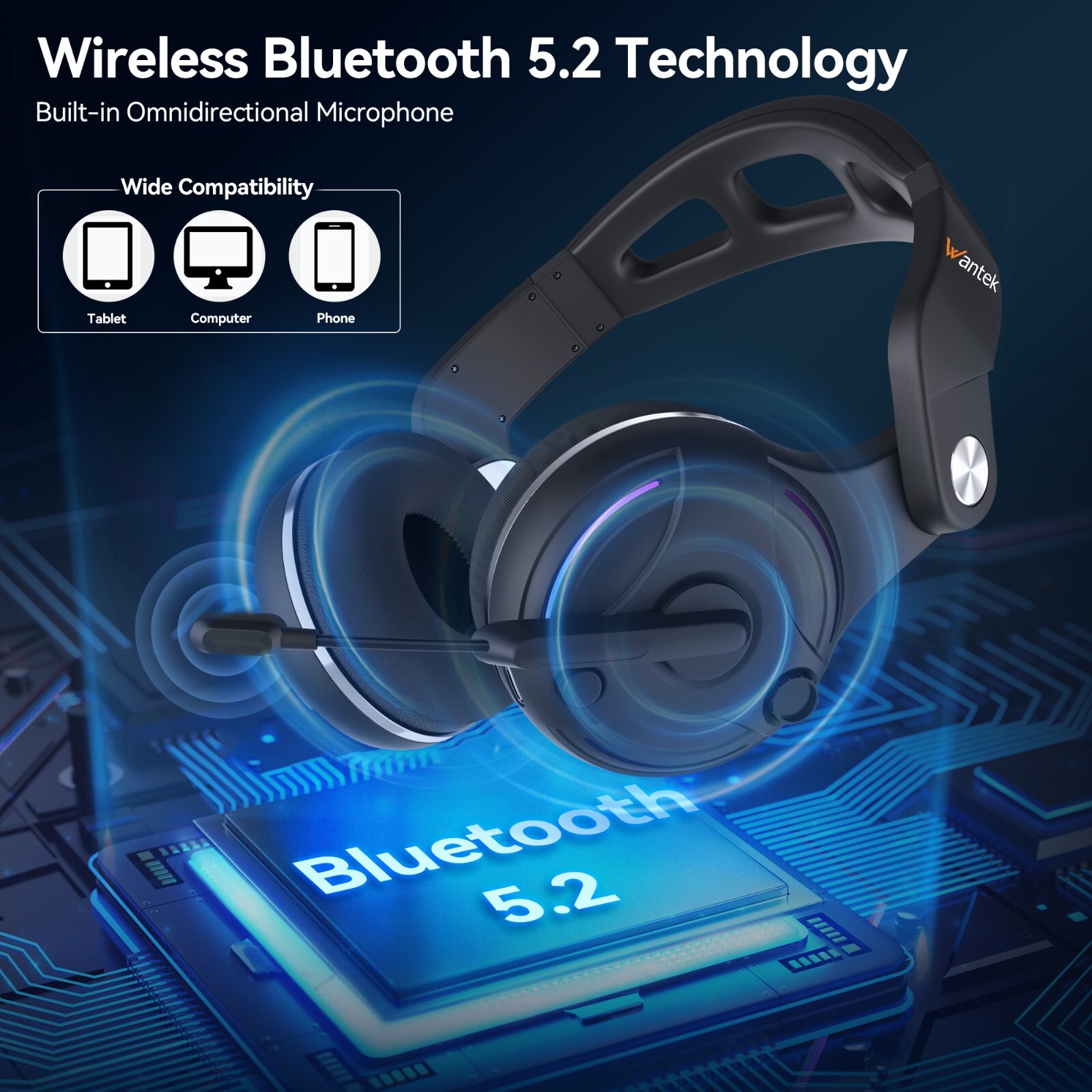 Headset Wireless Bluetooth 5.3 AI Noise Cancelling Mic For Phones PC