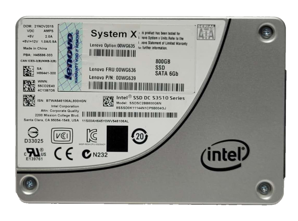 Lenovo Intel DC S3510 800GB 2.5″ SATA SSD SOLID STATE DRIVE 00WG639 97% HEALTH