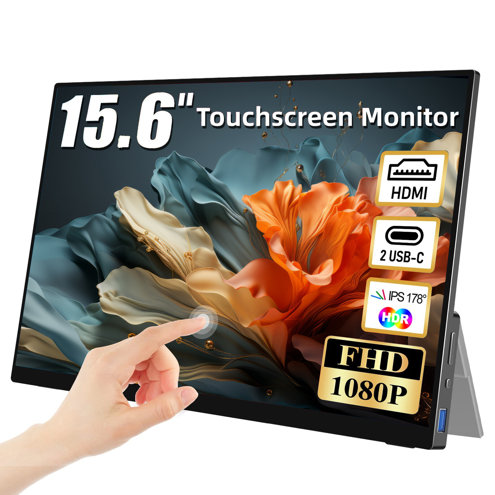 15.6″ Touchscreen Portable Monitor 1080P Full HD w/Built-in Kickstand & Speakers