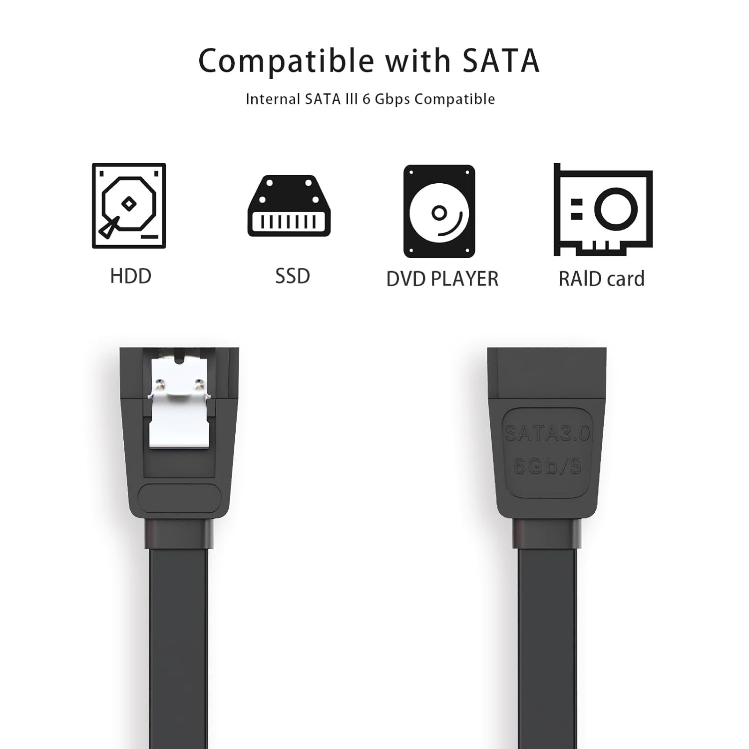 SATA Cable III for SSD HDD Data,3 PCS 6Gbps Straight Angle 15 Inch Sa…