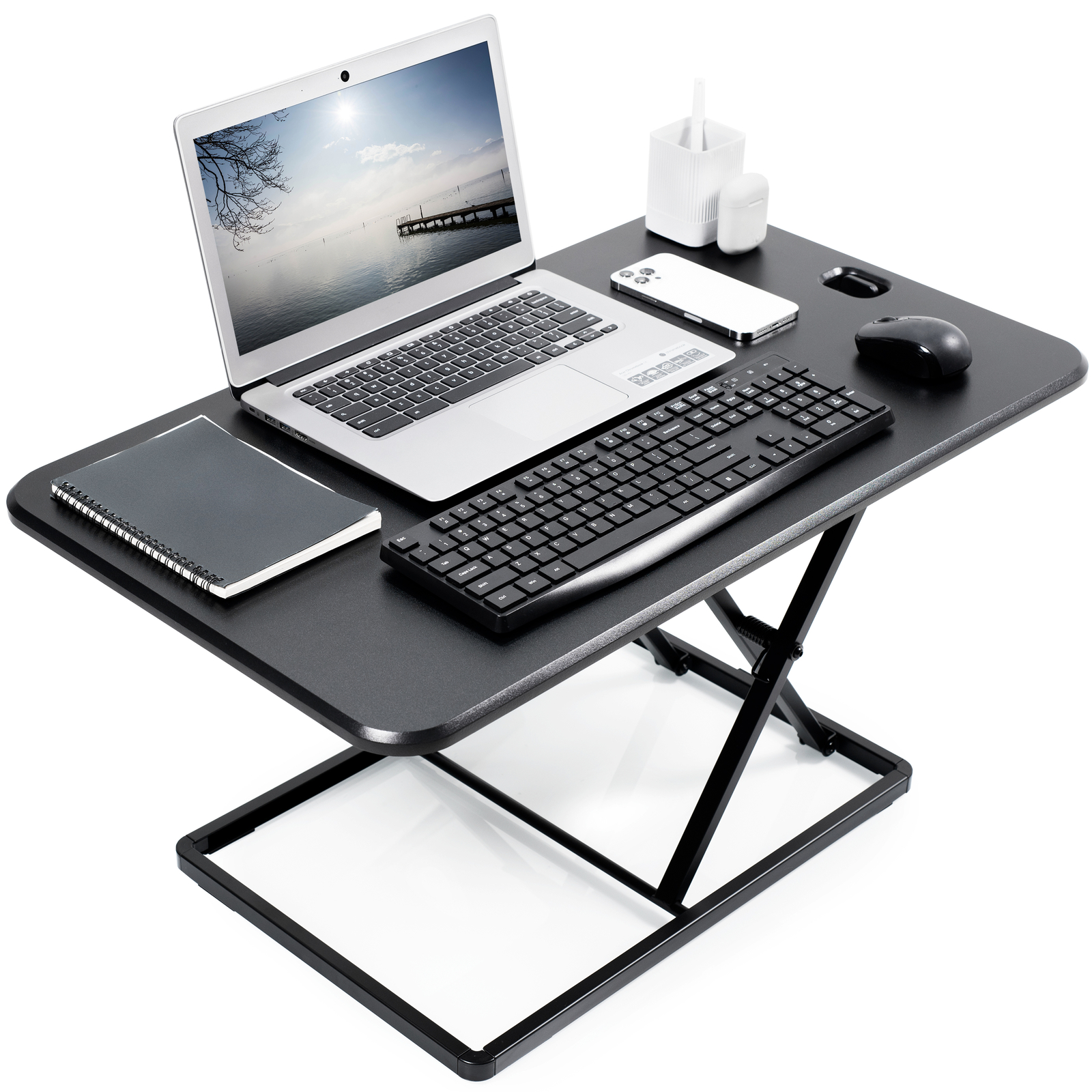 VIVO Black Ultra Slim 32″ Desktop Converter, Sit Stand Tabletop Monitor Riser