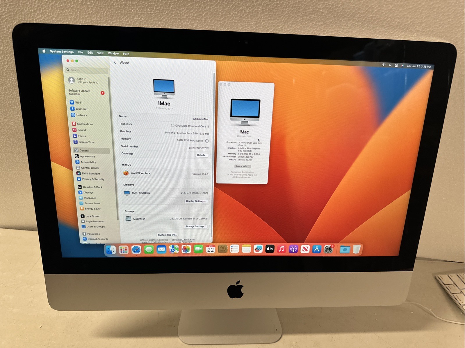Apple iMac 21.5″ – Core i5 2.3GHz (2017) – 8GB RAM – 256GB SSD – Very Good