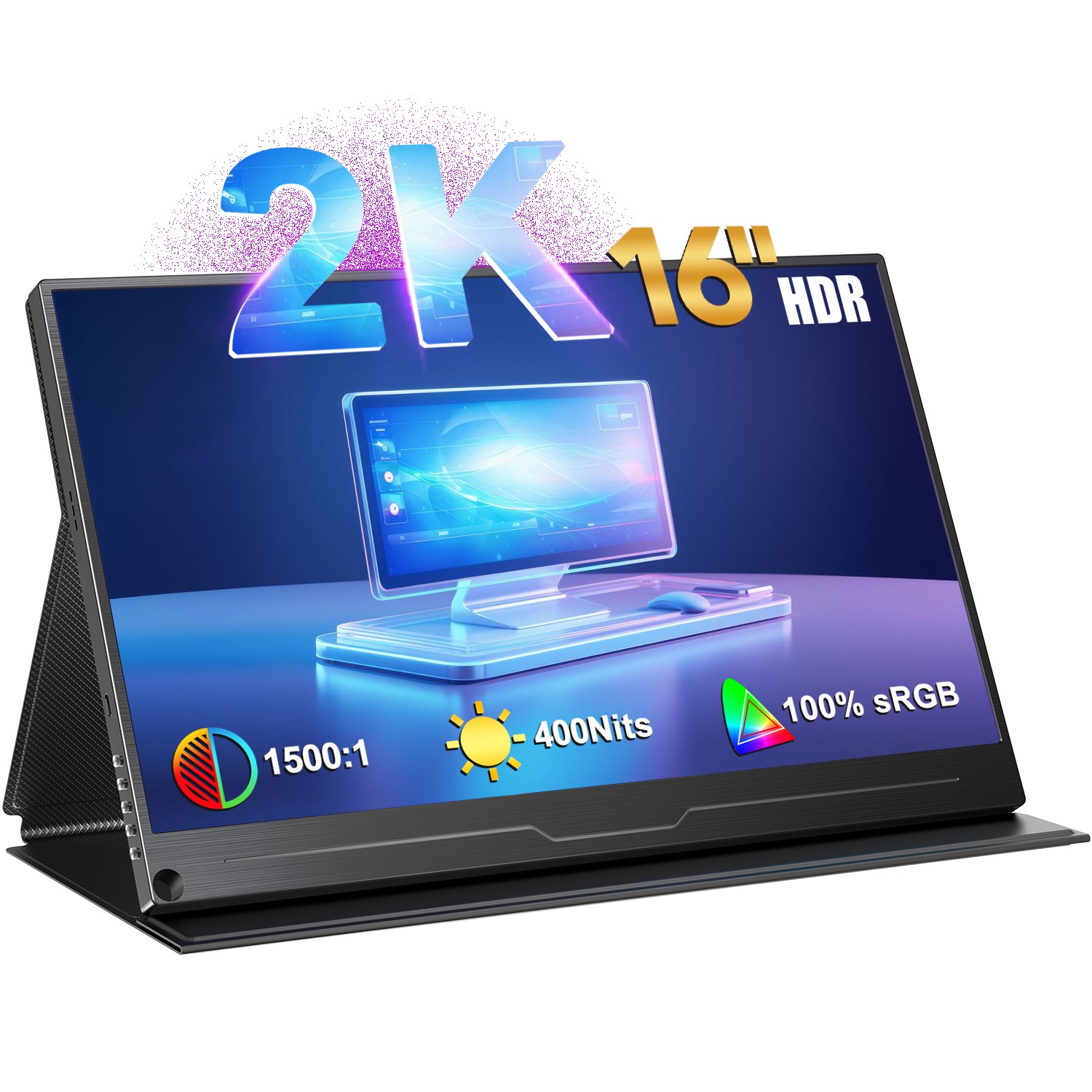 UPERFECT 16″ 2K Portable Monitor USB C Second Display HDMI USB C Monitor