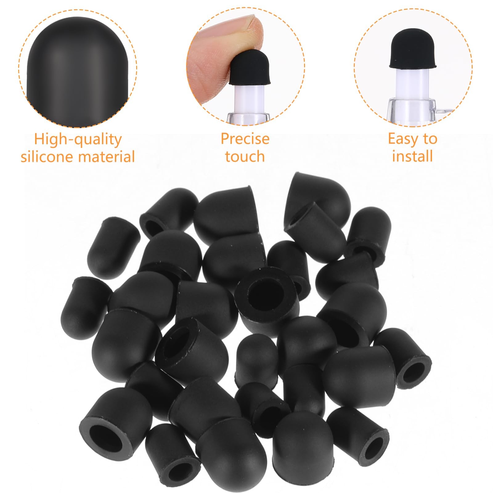 60PCS Stylus Rubber Tips for Pens, no Scratch 0.5cm & 0.7cm, Black