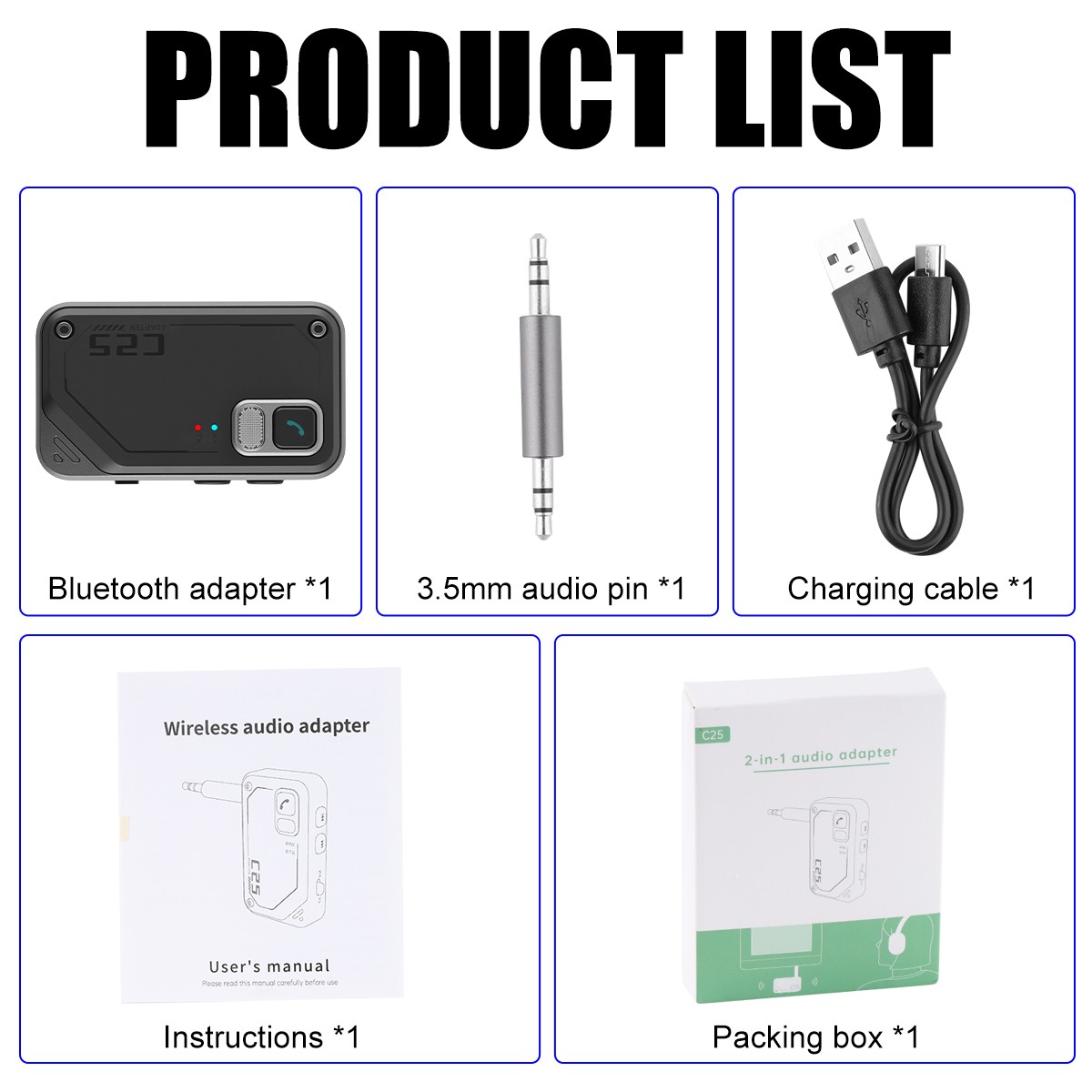 2 in 1 Wireless Bluetooth 5.0 Transmitter Receiver Adapter Audio 3.5mm Jack Aux