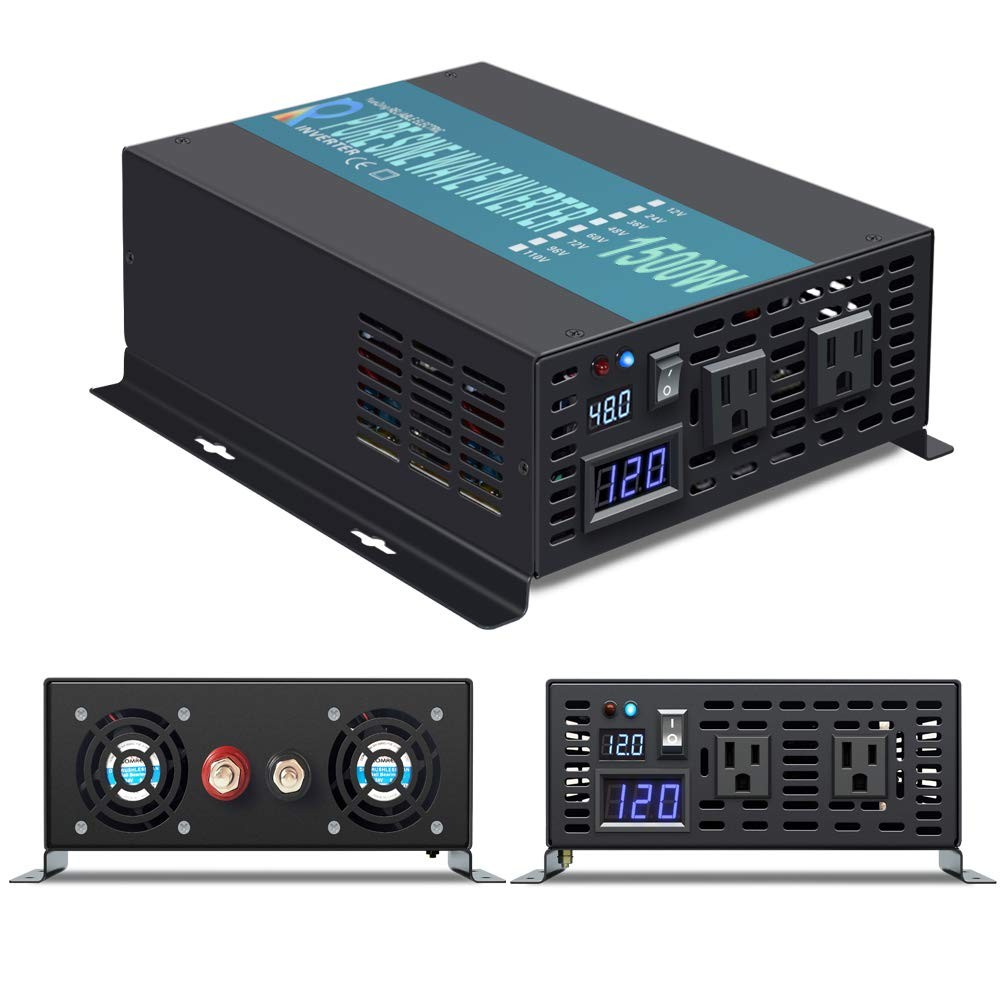 Wzrelb 1500W 48V 120V Pure Sine Wave Power Inverter 2 Ac Outletscar Inverter