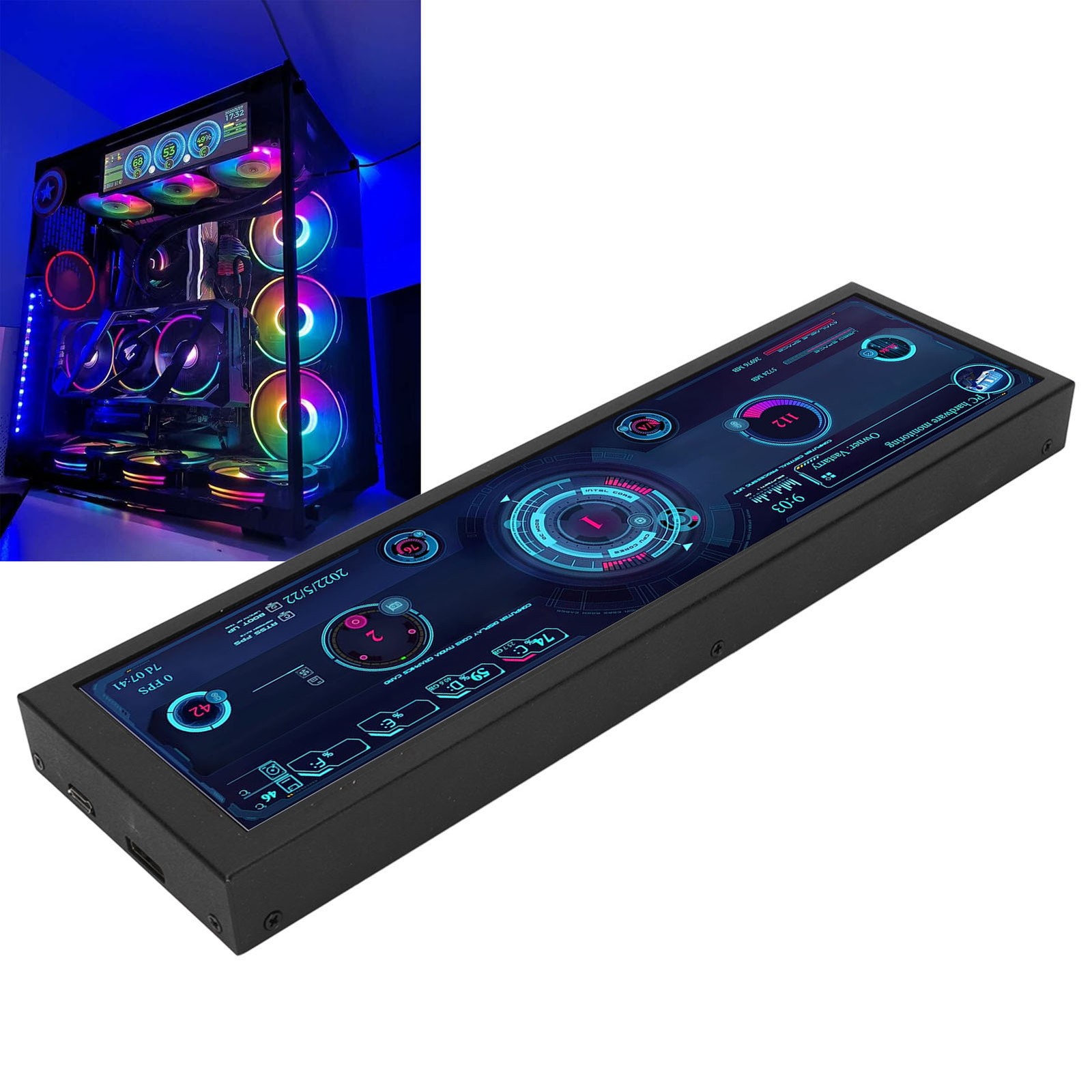8.8 Inch IPS Display 1920×480 CPU GPU SSD Data Temperature Monitor Chassis HLTR