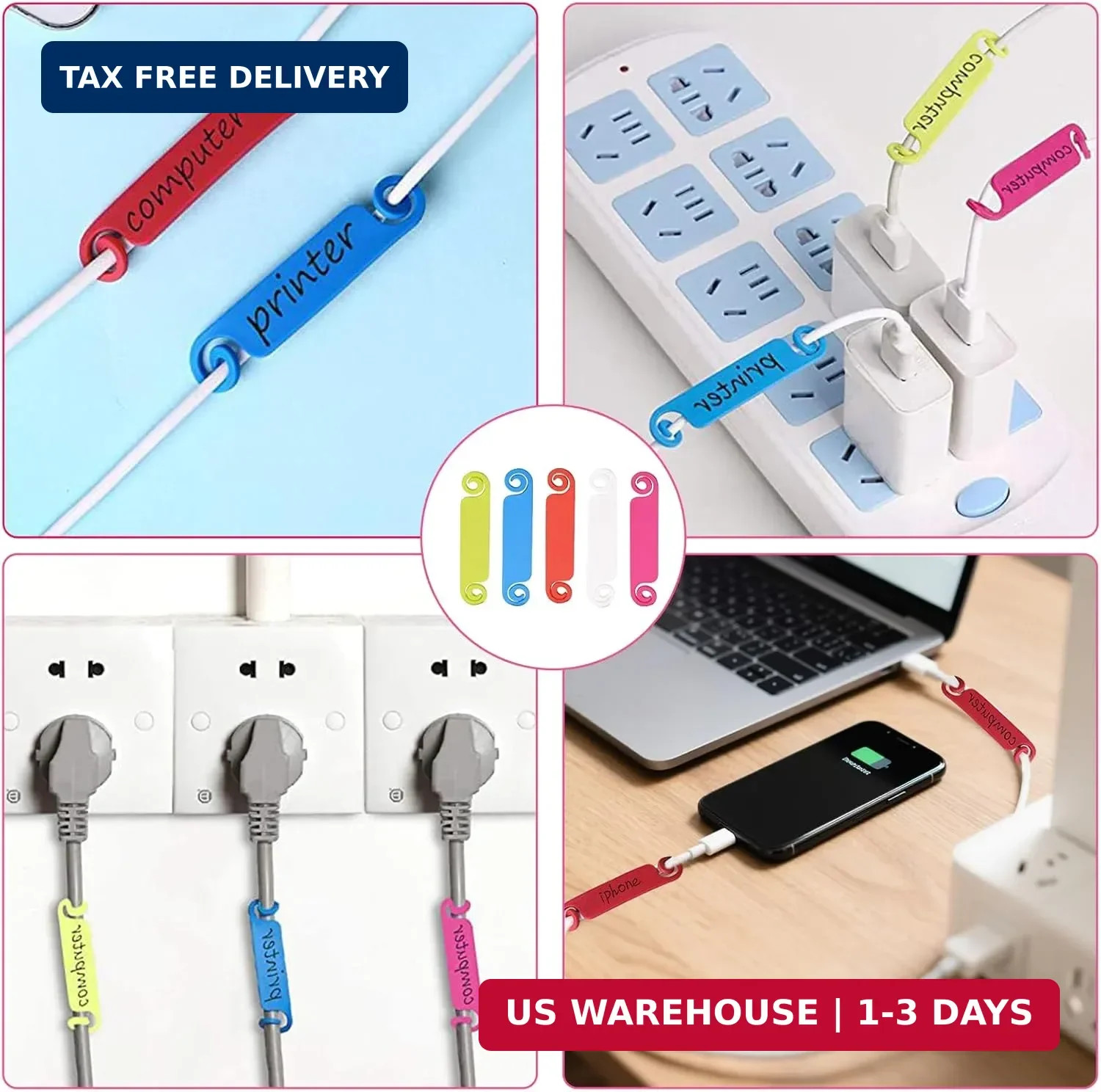 50PCS Cable Labels Tags, Waterproof Reusable Hook & Loop Cord Labels for Electro