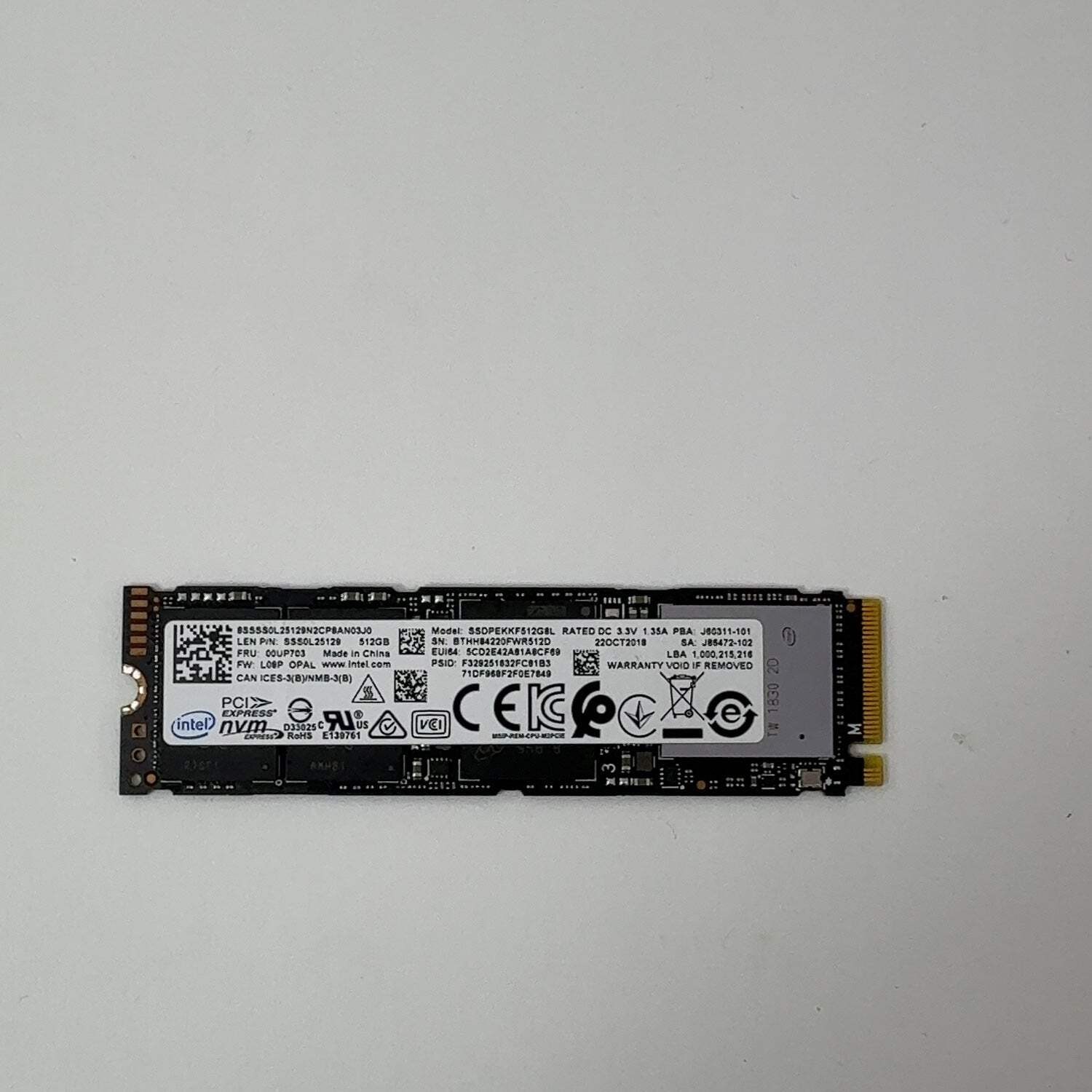Intel 2280mm SSDPEKKF512G8L 512GB M.2 NVMe Gen 3.0 x 4 SSD