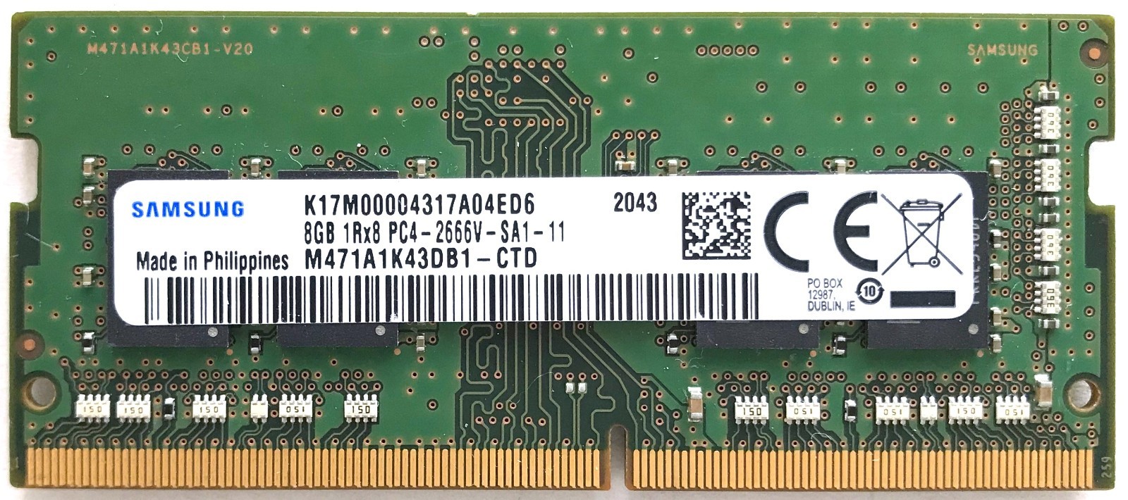 Samsung 8GB 1Rx8 PC4-2666V -SA1-11 DDR4 Laptop SDRAM M471A1K43DB1-CTD