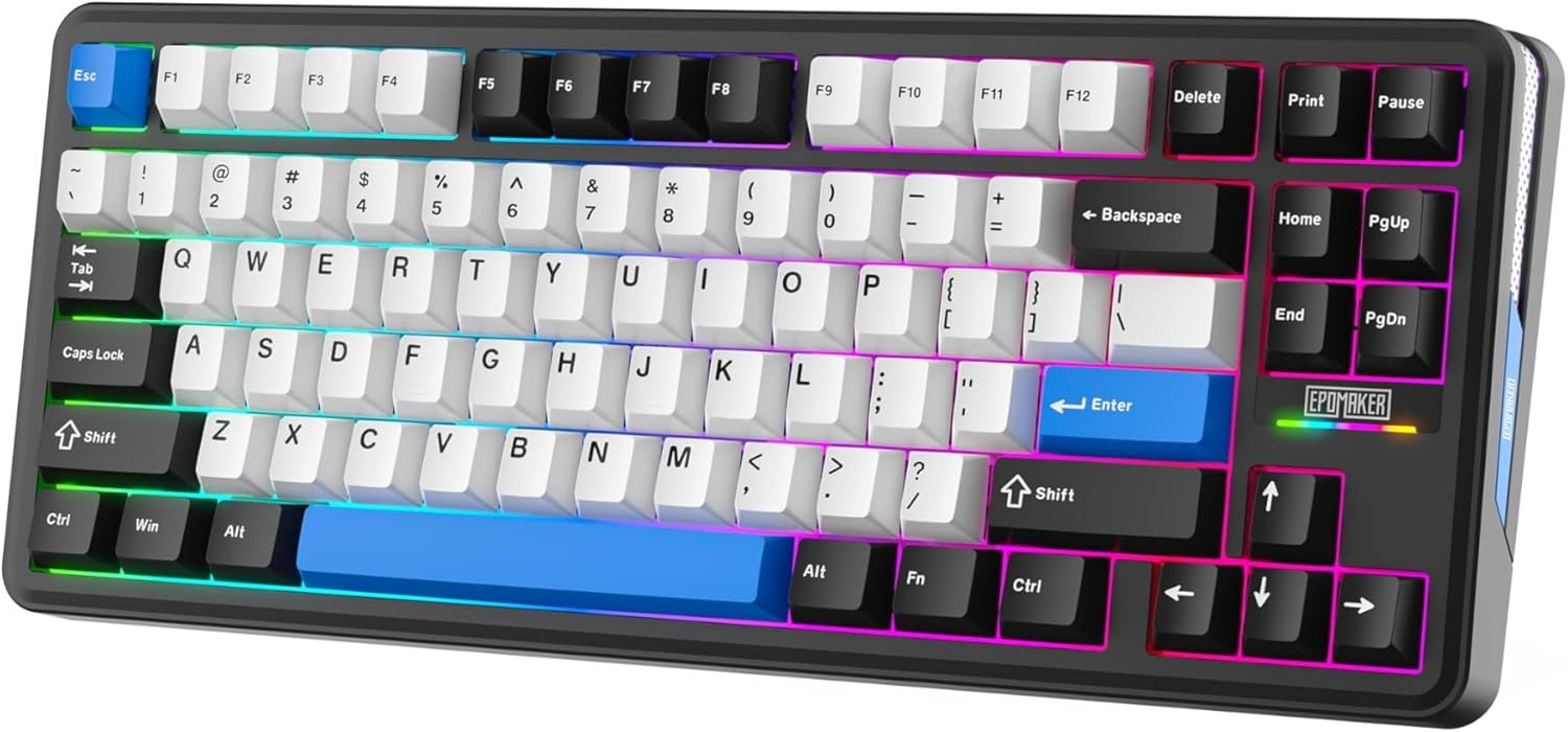 Epomaker TH85 80% Wireless Mechanical Gaming Keyboard – Black, White & Blue