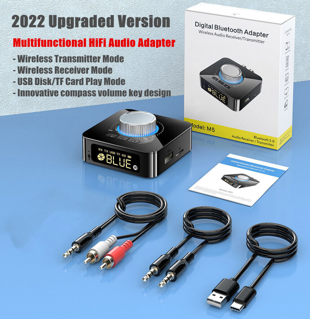 Digital LED Bluetooth 5.0 Receiver Transmitter HiFi Stereo AUX RCA Audio Adapter