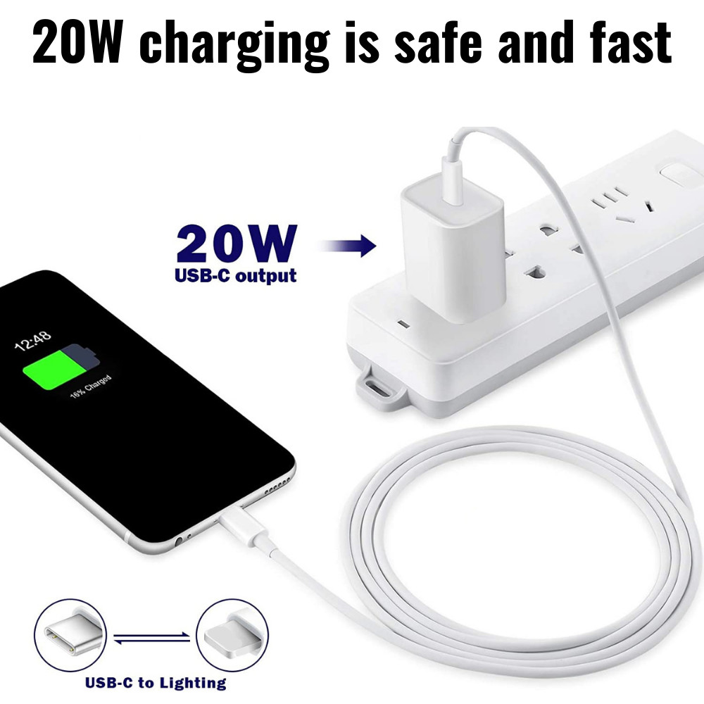PD 20W Fast Wall Charger For Apple iPhone 8 X SE 11 12 13 14 Pro Max USB-C Cable