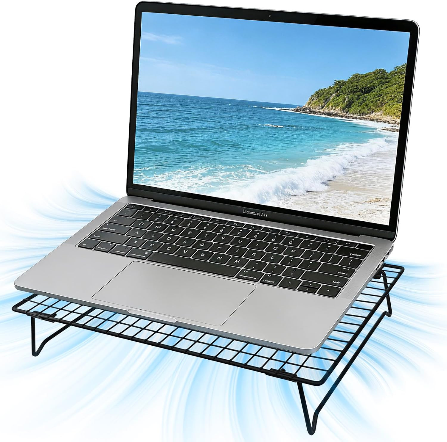 Laptop Cooling Pad Stand with Cooling Mesh, Height Adjustable Metal Laptop Stand