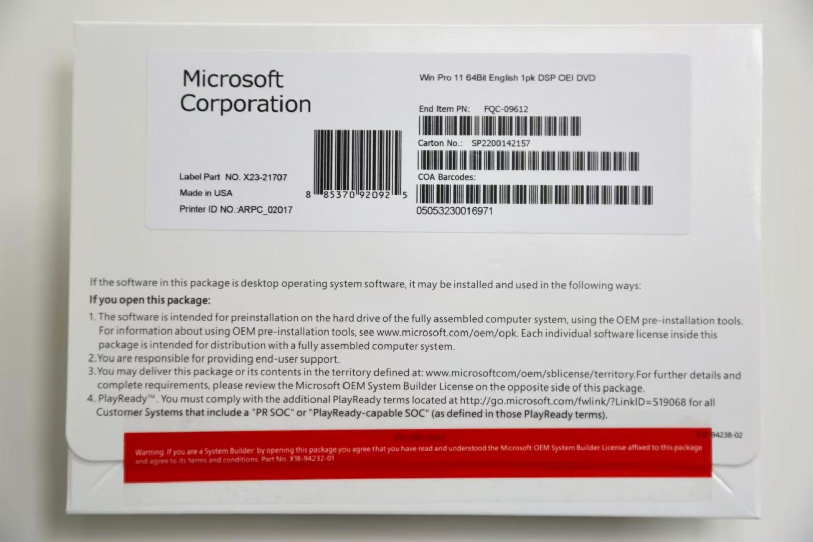 Microsoft Windows 11 Pro 64 bit DVD+KEY Freeshipping.