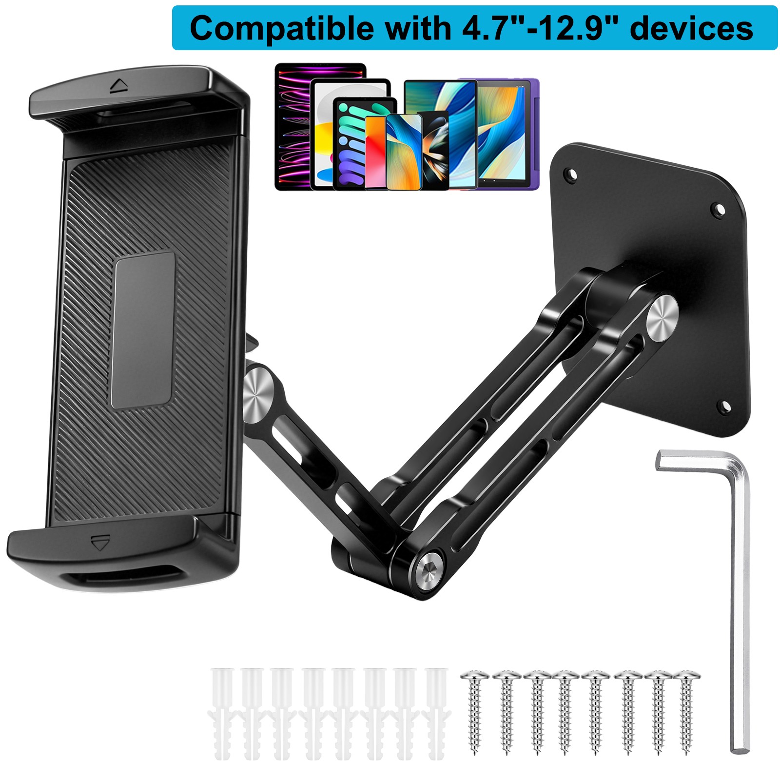 Heavy Duty Tablet Wall Mount 360° Rotation Foldable iPad Phone Holder 4.7-12.9″