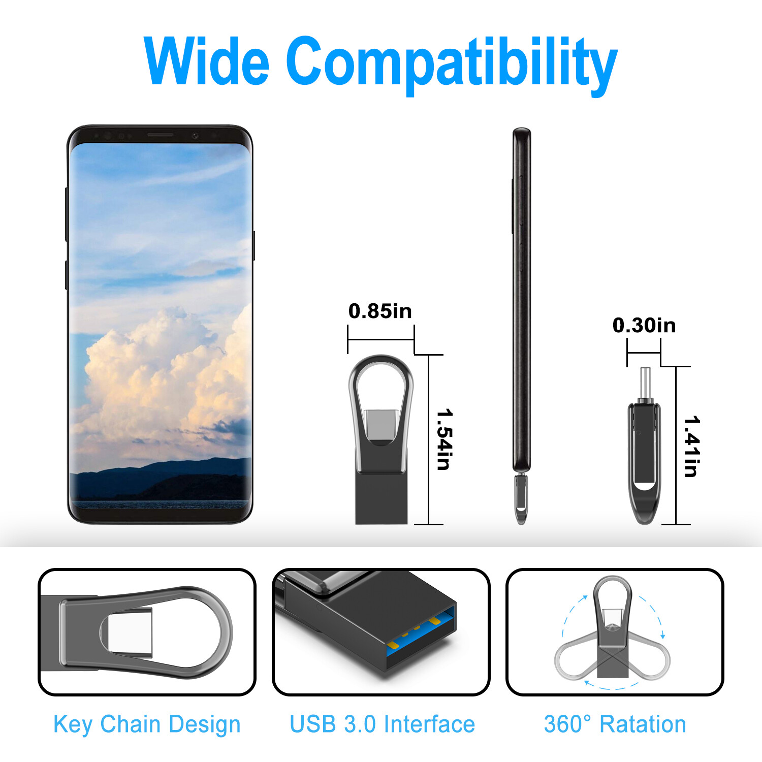 32G 64G USB 3.0 Dual Type-C OTG Flash Drive Waterproof Metal Memory Stick Thumb
