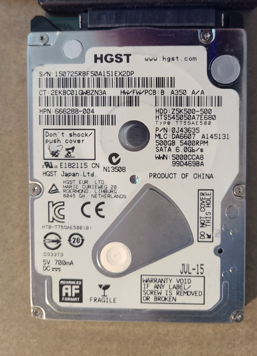 HGST HTS545050A7E680 – 500GB 5400 RPM SATA 2.5″ Hard Drive – Used, Tested GOOD !