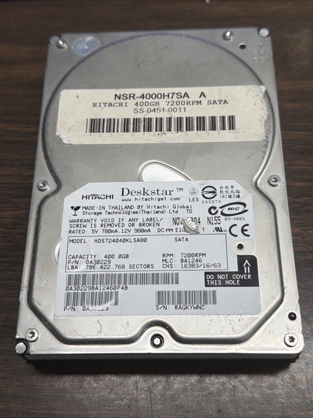 Hitachi Deskstar 400GB 7200RPM SATA 3.5” HDD HDS724040KLSA80 Tested