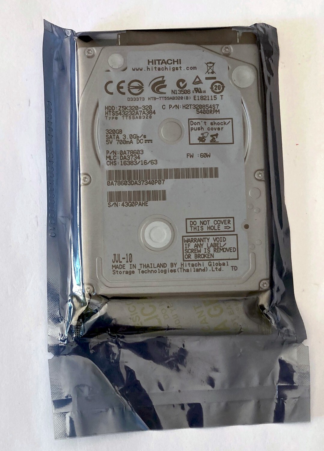 Hitachi HTS54323A7A384 320GB 7200RPM 3Gbps 2.5″ SATA LaptopHDD HardDrive