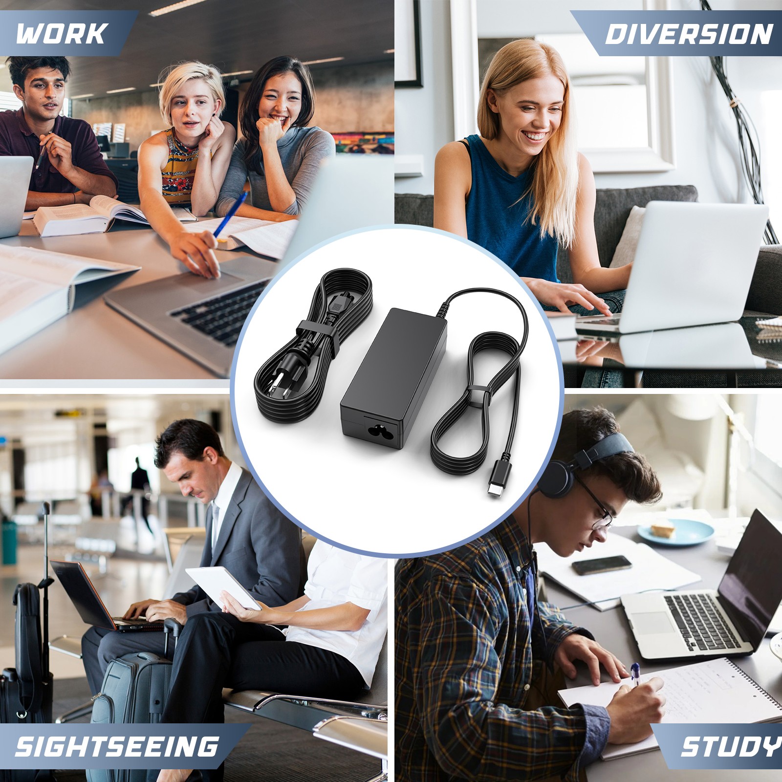 45W65W USB-C Type-C Adapter Laptop Charger For Lenovo/HP/Samsung/Acer Chromebook