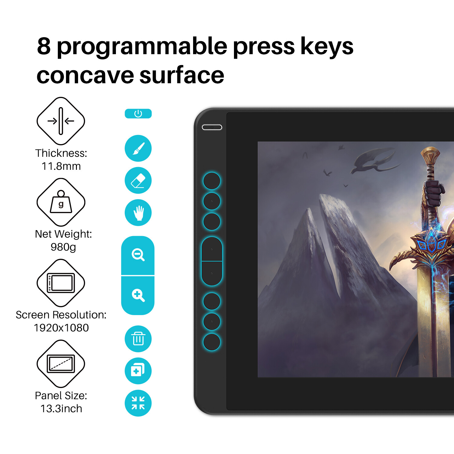 Huion KAMVAS 13 Graphics Drawing Tablet Pen Display 13.3 Inch 8 Press Keys