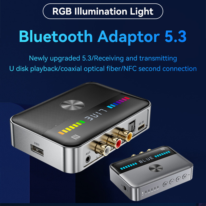 Bluetooth 5.3 Receiver NFC 3.5mm AUX RCA Wireless Audio Adapter for Home Stereo