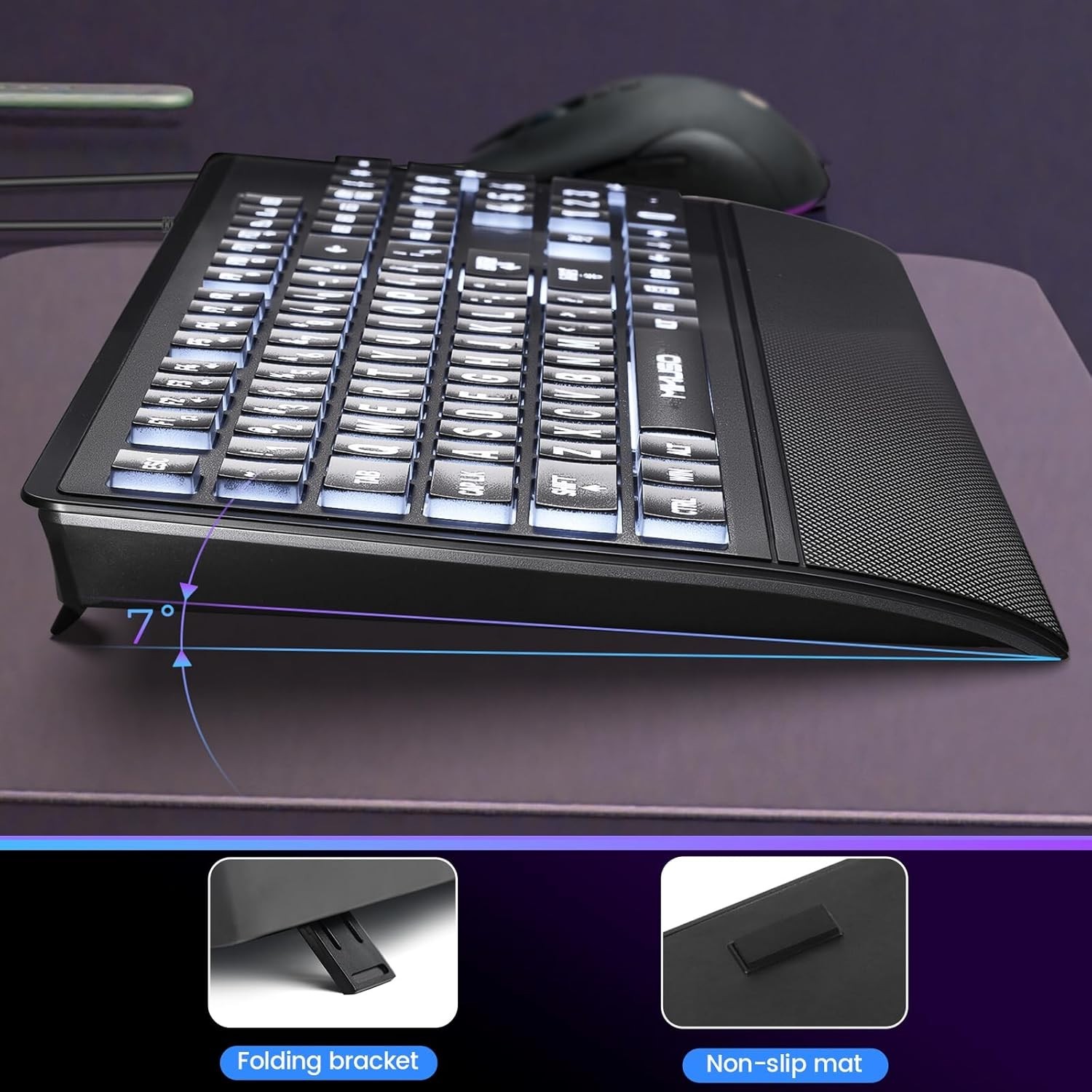 White LED Backlit Large Print Keyboard – Ergonomic, Waterproof, USB for Easy Use