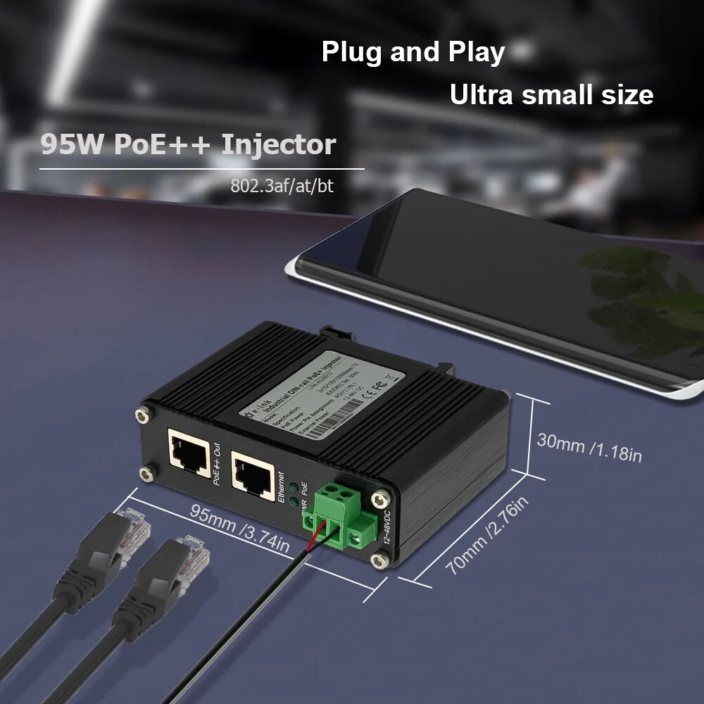 PoE Injector Industrial Gigabit PoE++ Hardened IEEE802.3at/bt 95W PoE Adapter