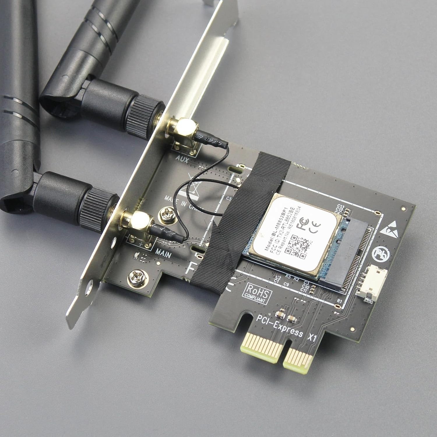 Wireless M.2 E Key to PCIe Adapter Card WiFi 7 6E 6 Bluetooth Antennas