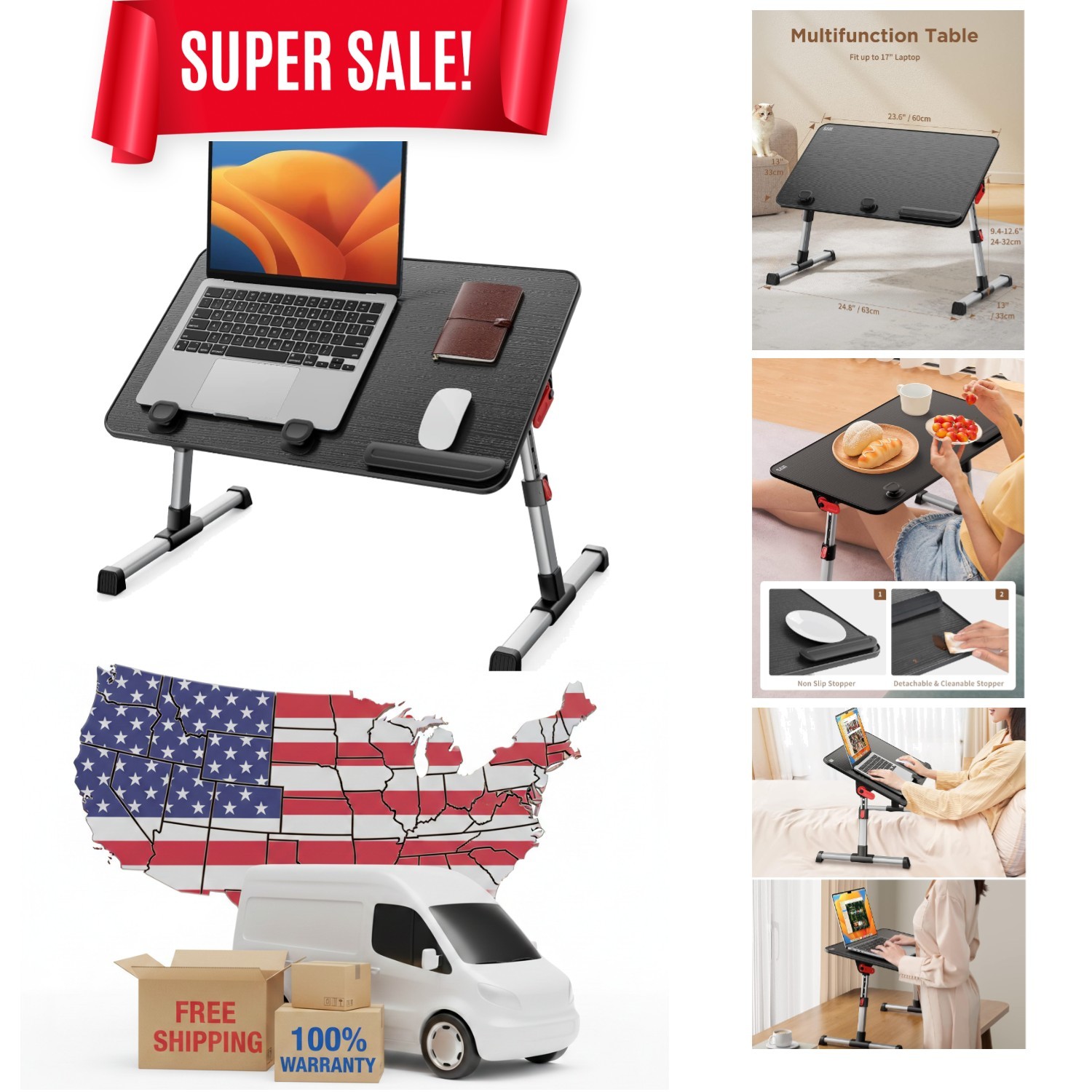 Versatile Black Laptop Bed Tray Table – Foldable & Lightweight for Home Office