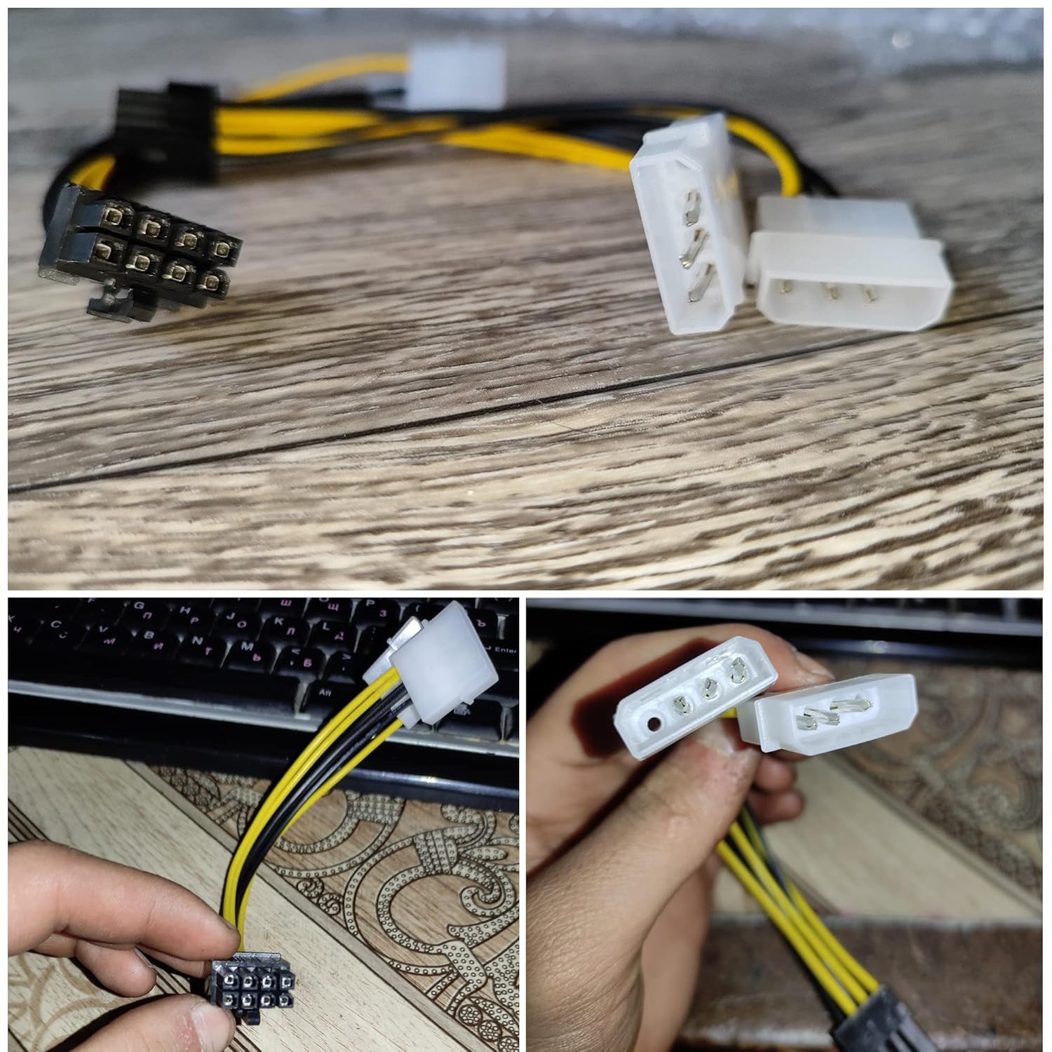 4 Pack 8-Pin PciE to Molex Dual 4-Pin Graphic Video Card Power Cord Y Splitter