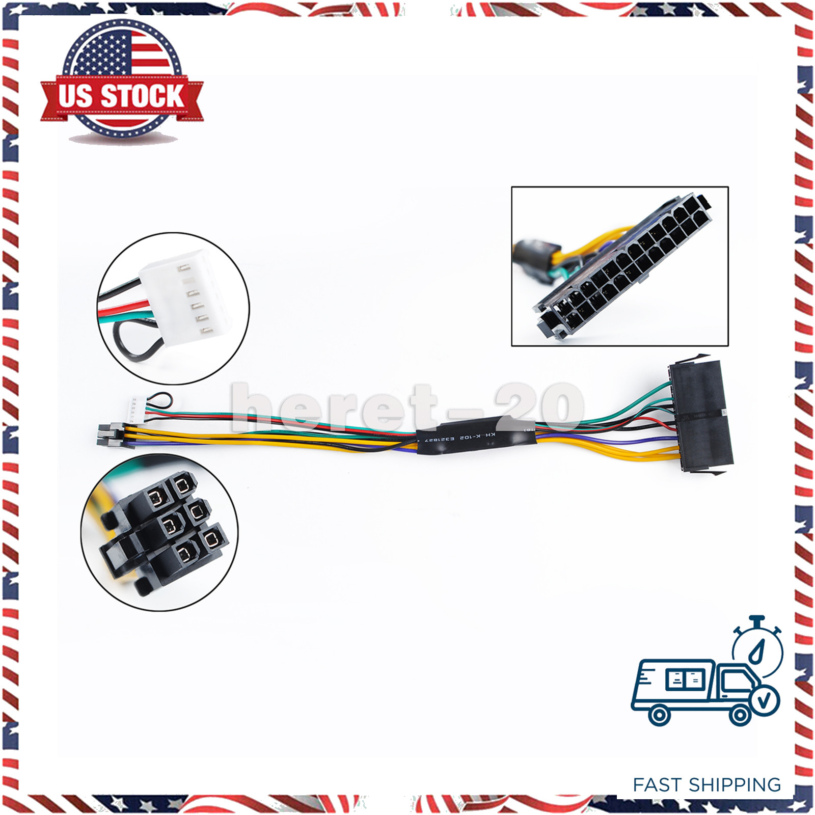 12″ ATX Main 24-Pin to 6-Pin PSU Power Adapter Cable 18AWG HP Elite 8000 Z240 US