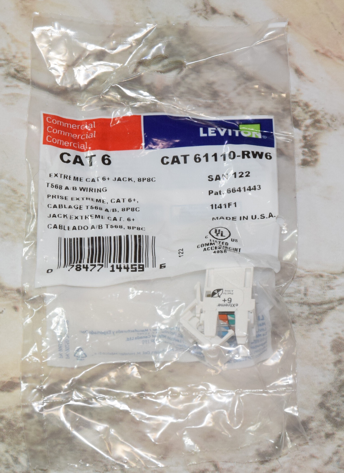 New Leviton Commercial Extreme CAT 6+ Jack T568 A/B Wiring 61110-RW6 White