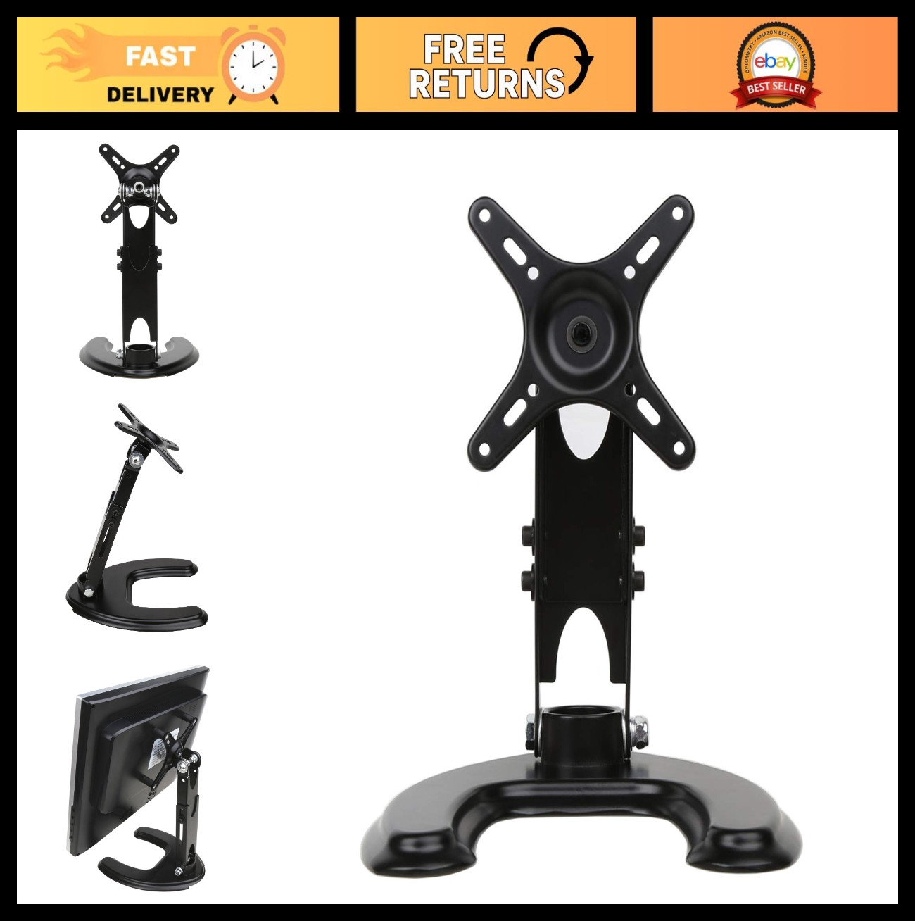 Adjustable U-Shape LCD Monitor Stand Mount 10″ to 27″ – VESA 75x75mm & 100x100mm