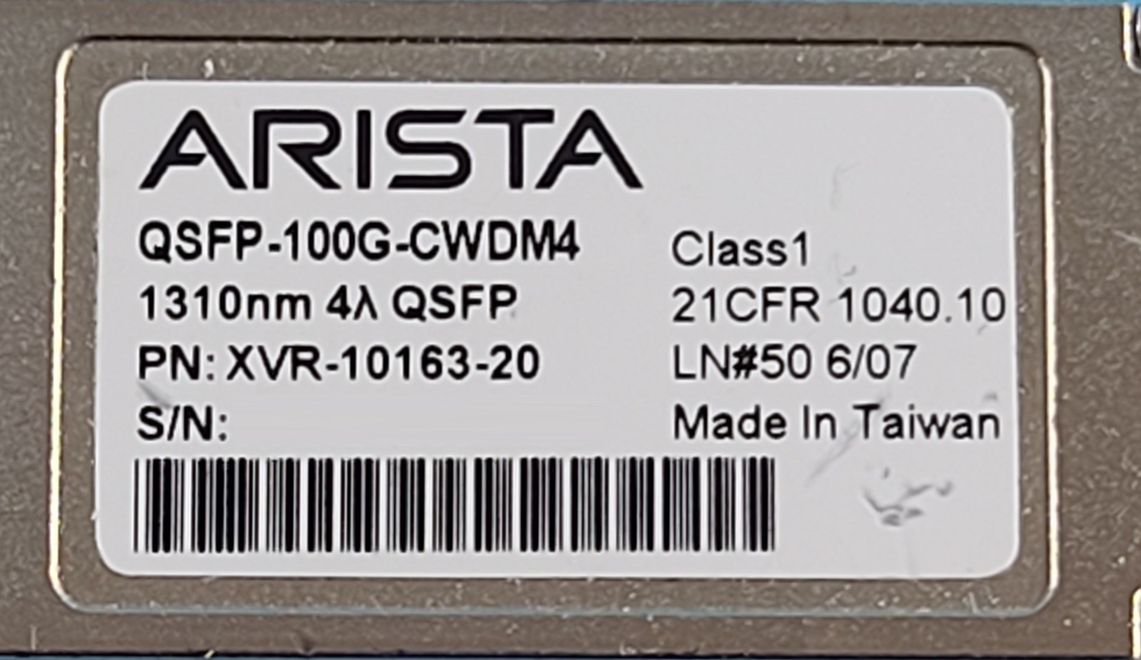 Lot of 2 Arista XVR-10163-20 QSFP-100G-CWDM4 QSFP28 1310nm 2km LC Transceiver