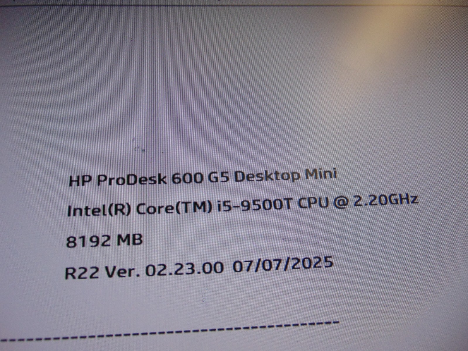 HP ProDesk 600 G5 Mini w/ Intel Core i5-9500T CPU 8GB RAM NO SSD/OS/Adptr.